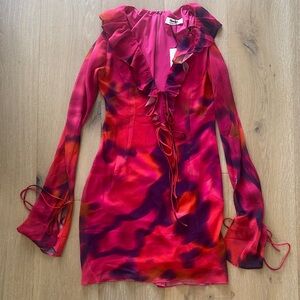 Showpo Vibrant Red and Purple Long Sleeve Dress